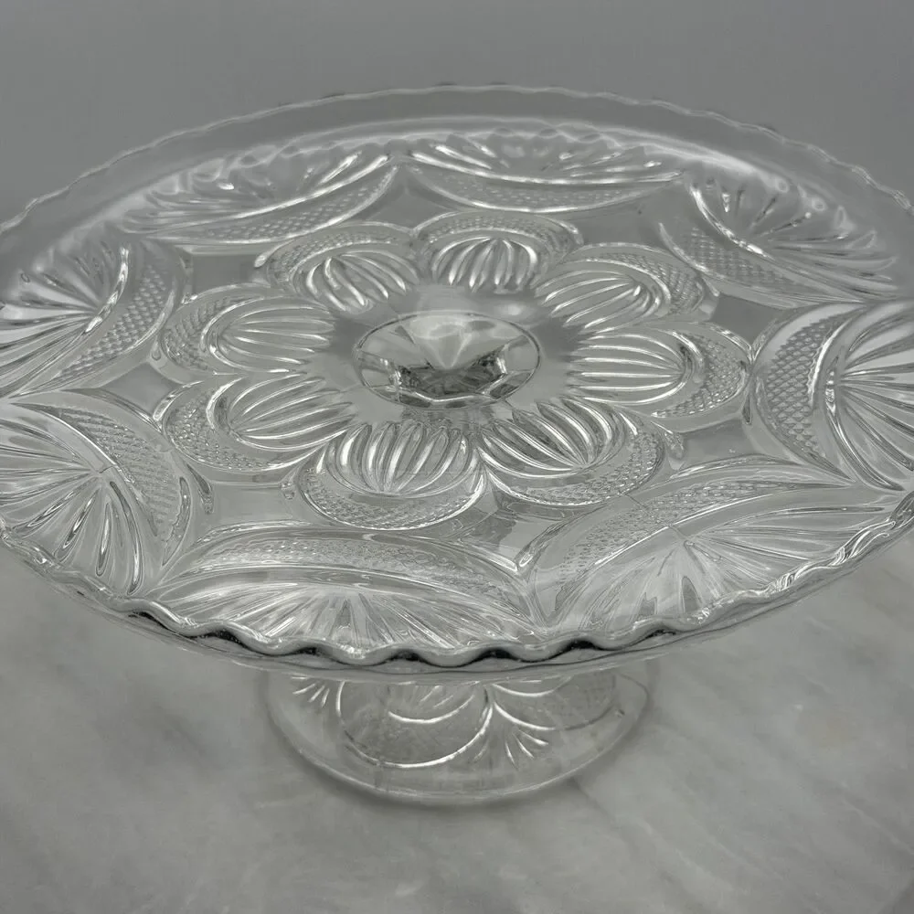 EAPG Bryce Higbee New Crescent Clear Glass Cake Stand Vintage in Great Condition